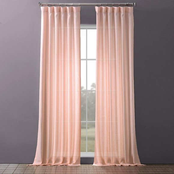 Exclusive Fabrics Faux Linen Sheer Curtain Back Tab/Rod 50x96 Primrose Pink - Picture 1 of 6
